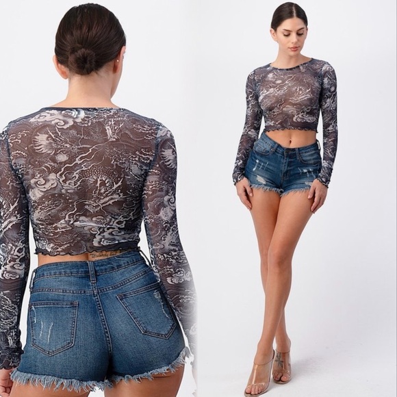 Subliminal galaxy mesh long sleeve crop top - Picture 7 of 7